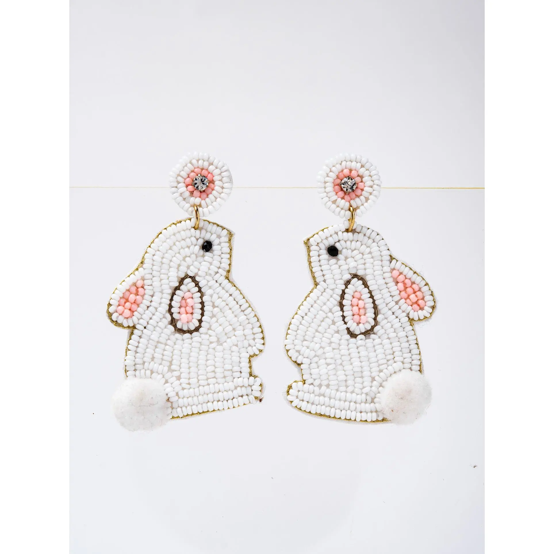 Ella Easter Bunny Beaded Embroidery Drop Earrings