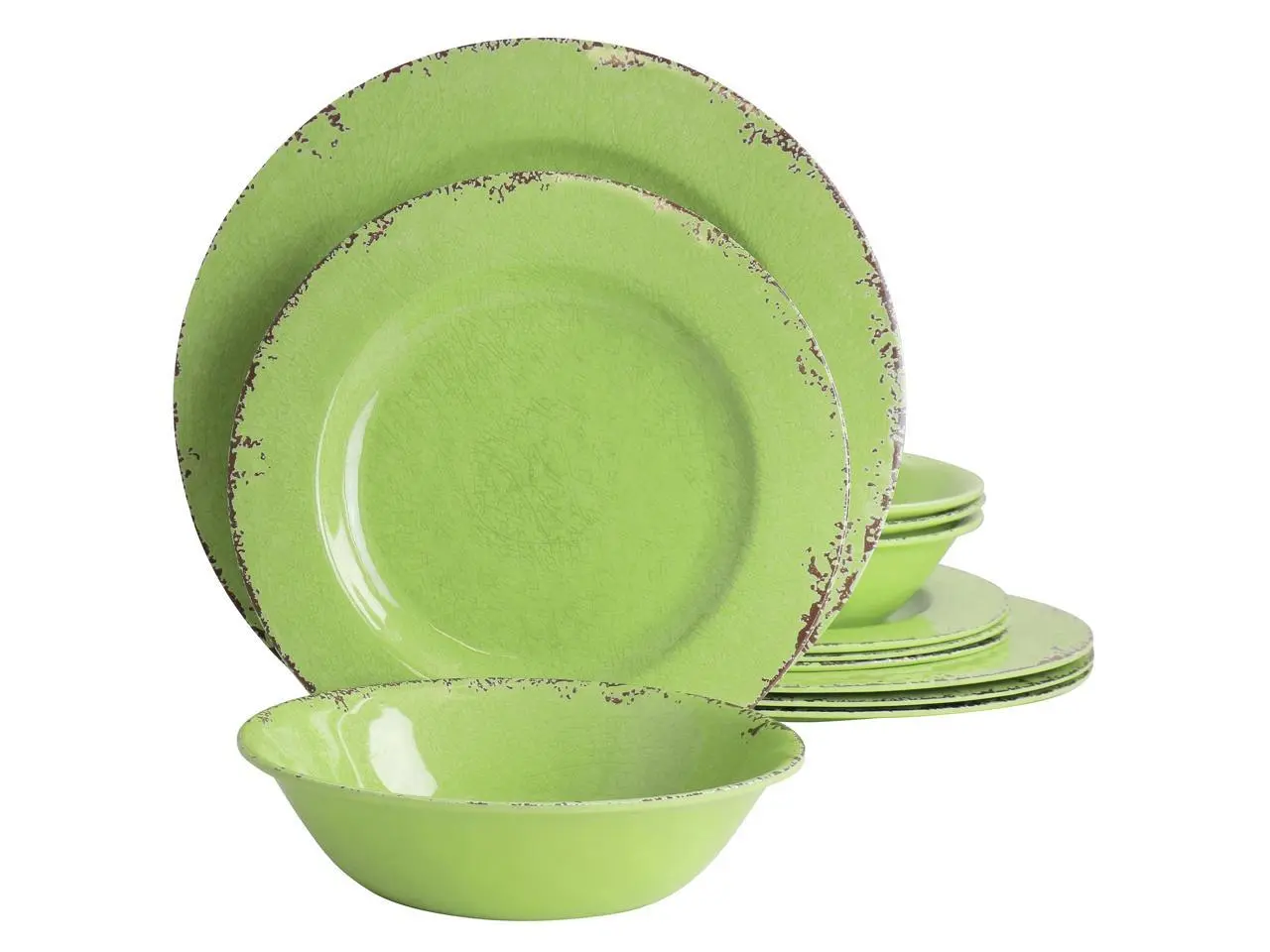 Gibson Mauna 12 Piece Melamine Dinnerware Set in Crackle Green
