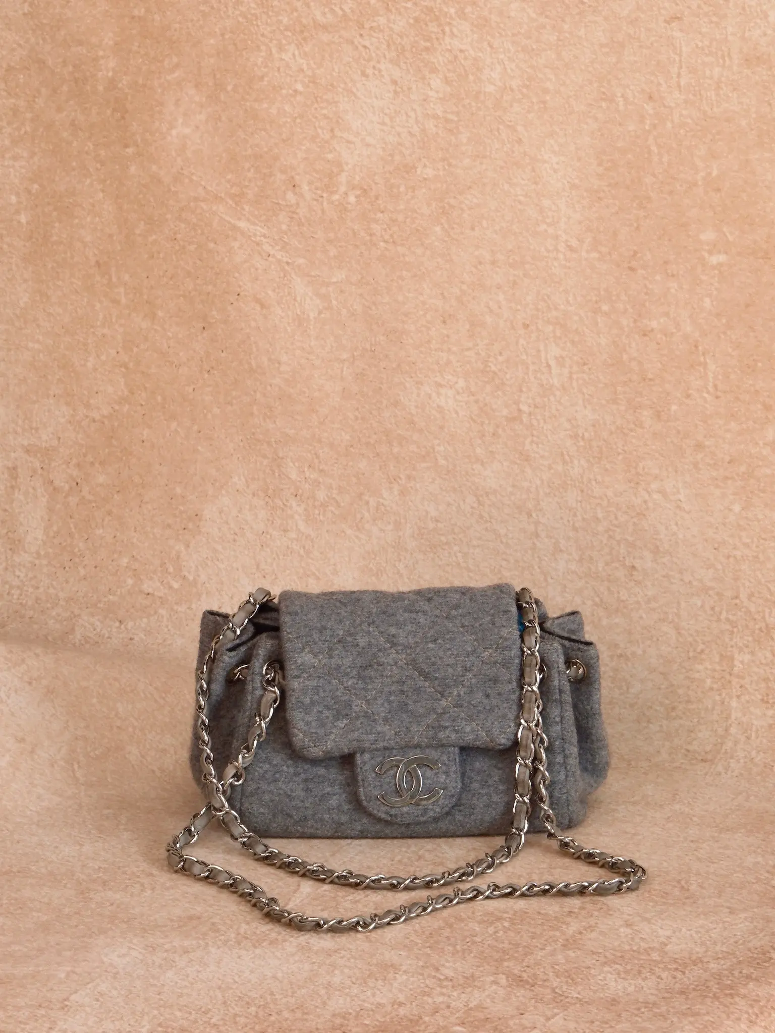 Pre-owned CHANEL Vintage Quilted Wool Flap Shoulder Bag, Small, Fabric, 10" Handle Drop, 9"w x 7.5"h x 5"d, Shoulder Bags