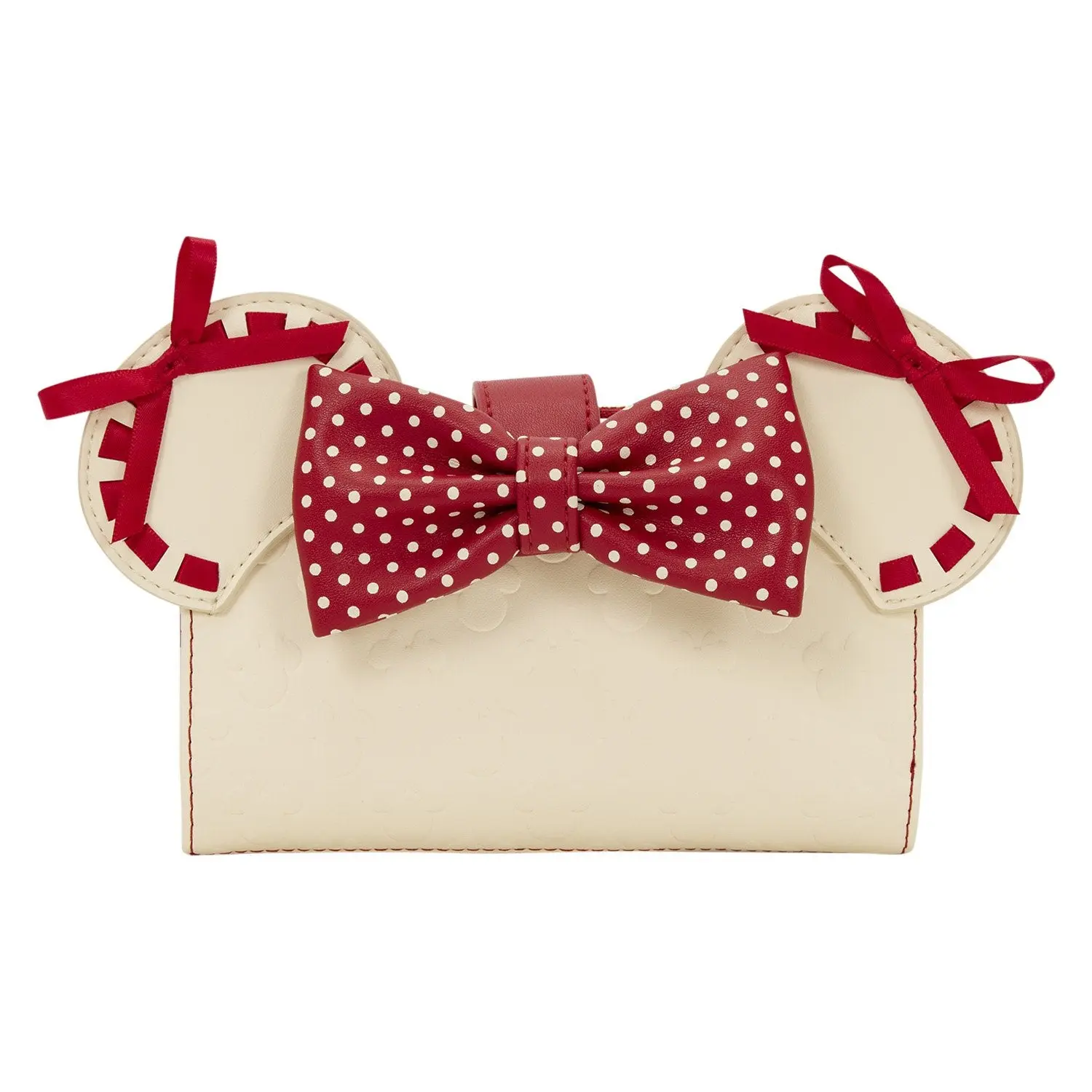 Loungefly Disney Minnie Mouse Rock the Dots Women's Coquette Flap Wallet, 3D-Textured Faux Leather with 3D Ears & Bow, Character Shaped Women's Wallets, 3D-Textured Women's Wallets