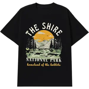 Vintage The Shire Lord of The Rings Graphic Tee - National Park - Homeland of The Hobbits - Middle Earth - J.R.R.Tolkien - Movie Shirt Menswear Top