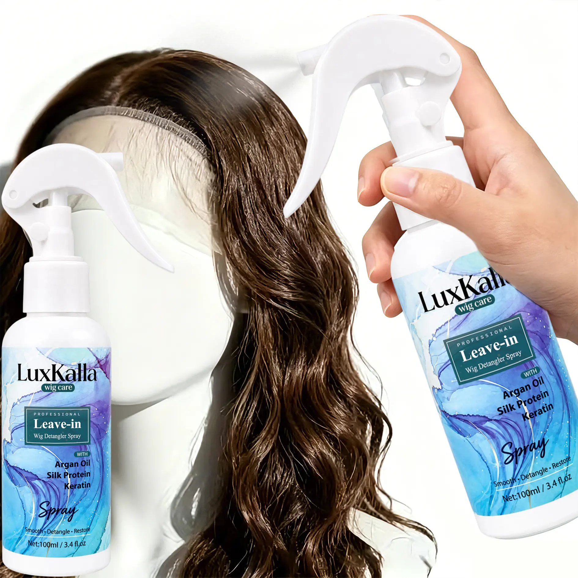 Leave-in Wig Detangler & Conditioner Spray - Anti-Frizz and Smoothing Mist for Synthetic & Human Hair Wigs, Extensions, and Hairpieces - Softening Haircare - 100ml, Smooth, Leave In Conditioner, Mist Spray, Frizz-Free