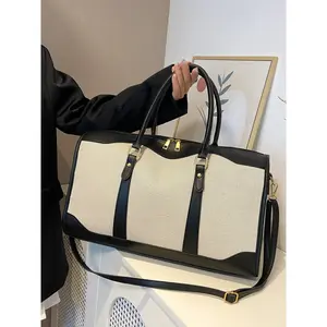 Large Capacity Travel Tote Bag, Color Blocking Tote Bag, Fashionable Duffel Bag, Hardware Zipper, Suitable for College Students, Business Trips, Men's and Women's Tote Bags, Travel Essentials Bag