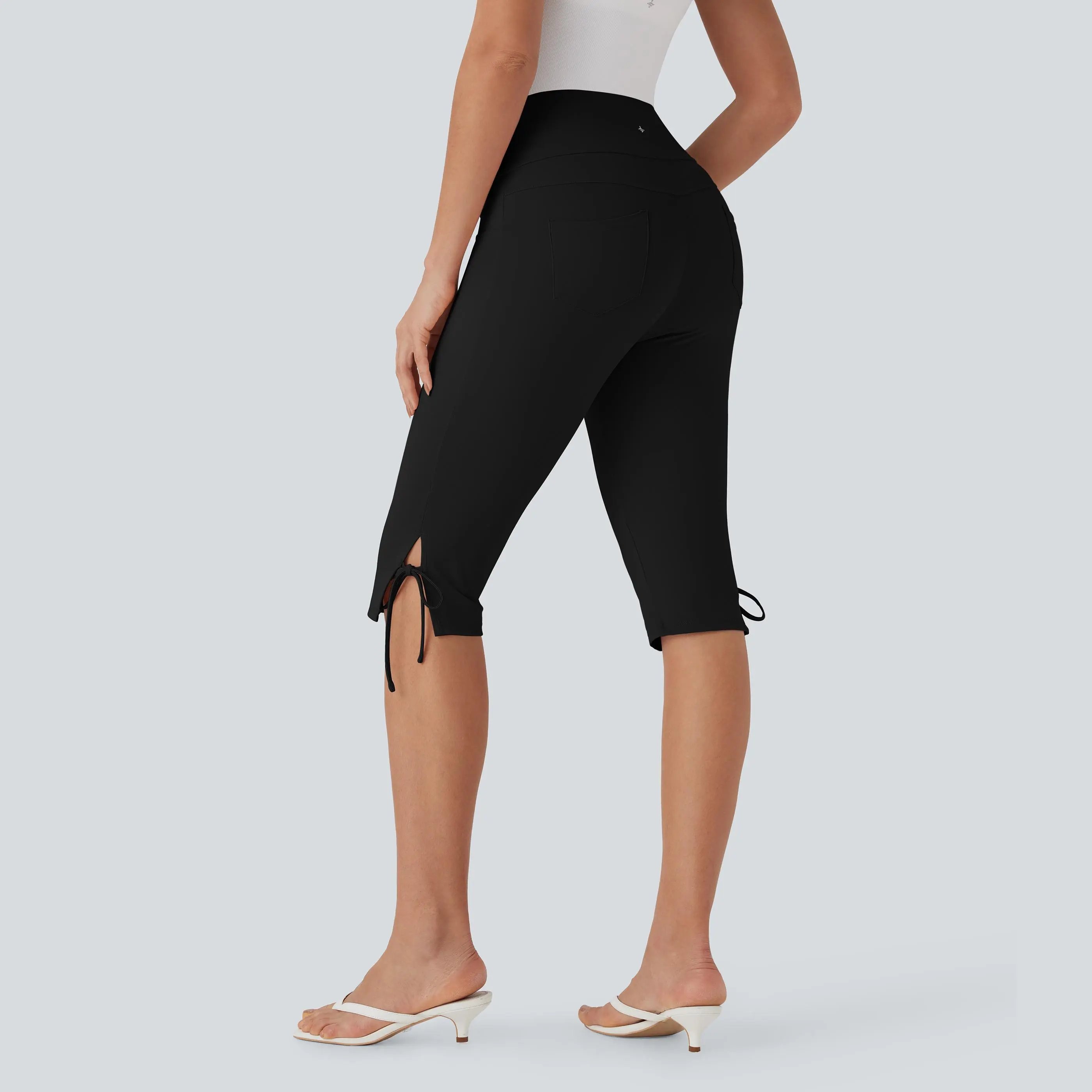 Halara Mid Rise Lace Up Capri Casual Pants with Pockets