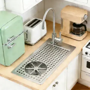 CNCEST 304 Stainless Steel Modern Commercial Cup Washer with Sink Drain Strainer - Built-in Bar Glass Rinser with Faucet, Under-Counter Embedded for Restaurant,Coffee Shops,Kitchen Sink Use,Easy Installation,Housewarming Gifts Option