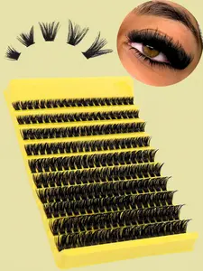 200 Cluster Lashes Natural Soft Faux Mink Eyelashes Extension Individual Eyelashes Cluster Makeup Tools - D Curling DIY Cluster At Home Wispy Thick Eyelashes, Criss Cross Fiber False Eyelashes, Messy Lightweight Natural Look Lashes