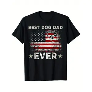 Funny Dad Fathers Day Best Dog Dad Ever Dog Dad Mens Black Casual Short Sleeve Sport T Shirt 180g