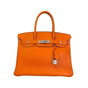 Pre-owned HERMÈS Togo Leather Tote Bags Birkin 30 Potiron Orange with Palladium Hardware, 2012 (Square P Stamp)