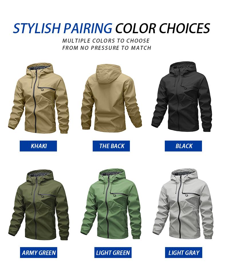 Men's casual jacket, tactical wear with durable waterproof surface, multiple pockets design, casual sports style, single piece outdoor gear, suitable for hiking and camping expeditions, outdoor activities, suitable for all seasons.