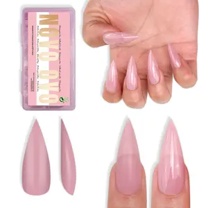 NOVO OVO Sharp Stiletto Nail Tips Press on Medium Long Pure Color Berry Pink,  Soft Gel Fake Acrylic Extension, Full Cover False Nails for Salon DIY x 16 Sizes 224 pcs