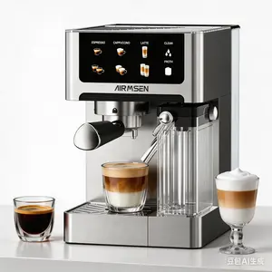 AIRMSEN Household 20-Bar Espresso Machine, Milk Box, Italian Pressure Pump, 1300W&1000w Dual Boiler,Stainless Steel Design, With Color Touchscreen And Automatic Milk Frother,Semi-automatic Coffee Machine,