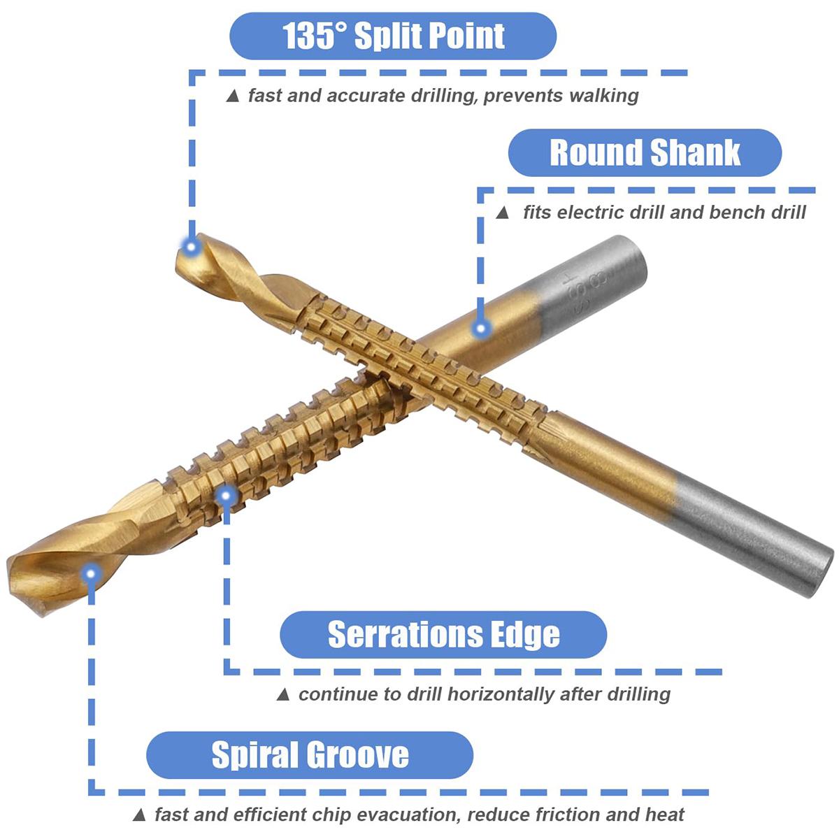 Fathersdaygift 6 or 8 Pack Titanium Coated HSS Twist Drill Bits, 3-8mm Serrated Side Cutting Drill Bit Woodworking Tools for Plastic Metal Wood Hole Fathers Day Gifts Fathersdaygift 6 or 8 Pack Titanium Coated HSS Twist Drill Bits, 3-8mm Serrated Side Cutting Drill Bit Woodworking Tools for Plastic Metal Wood Hole Fathers Day Gifts