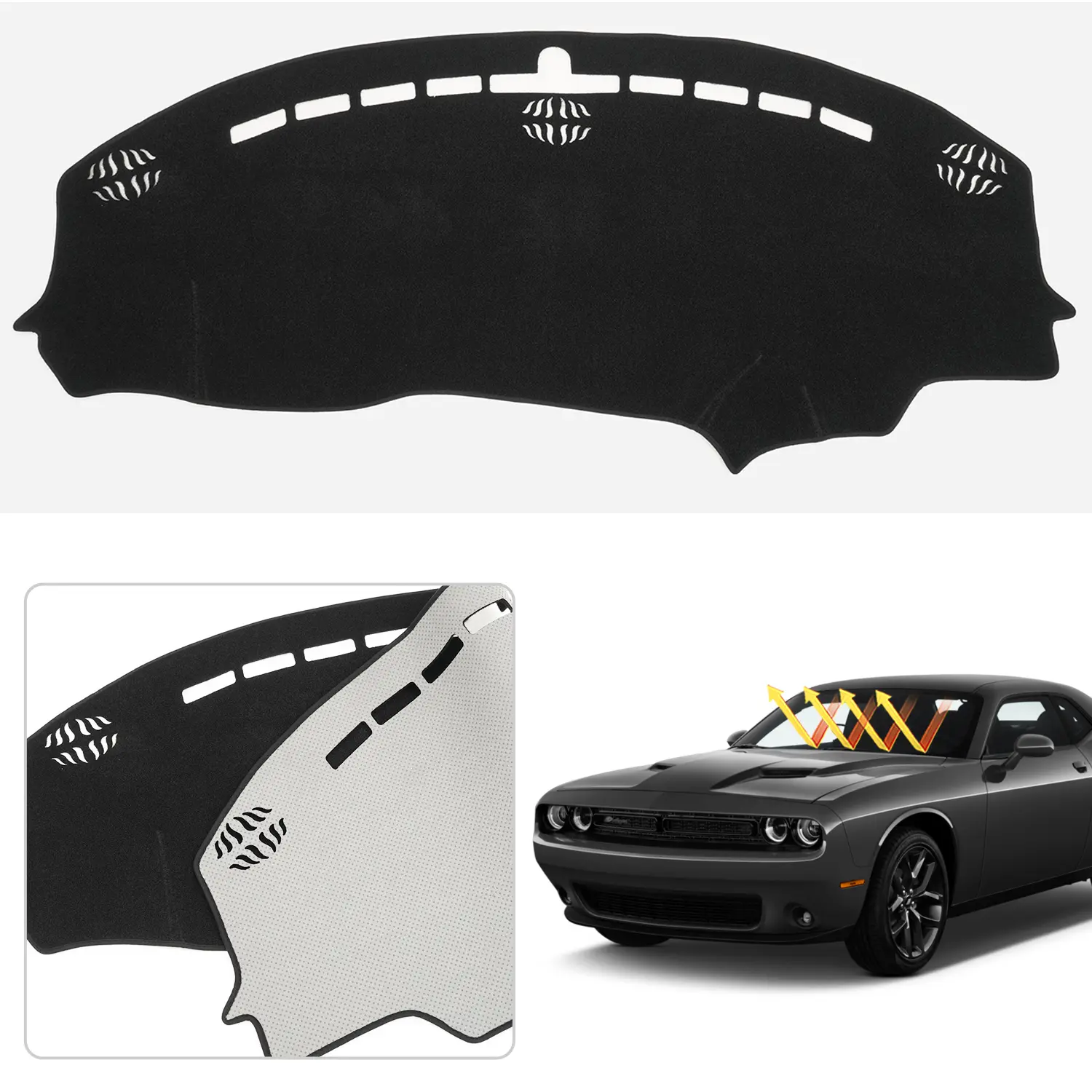 Canvcle Custom-Fit Car Dash Cover for Dodge Challenger 2015-2024, Non-Slip Black Premium Polyester Dashboard Mat with UV Protection, Glare Reduction, Easy Installation, Safety, Storage Pocket