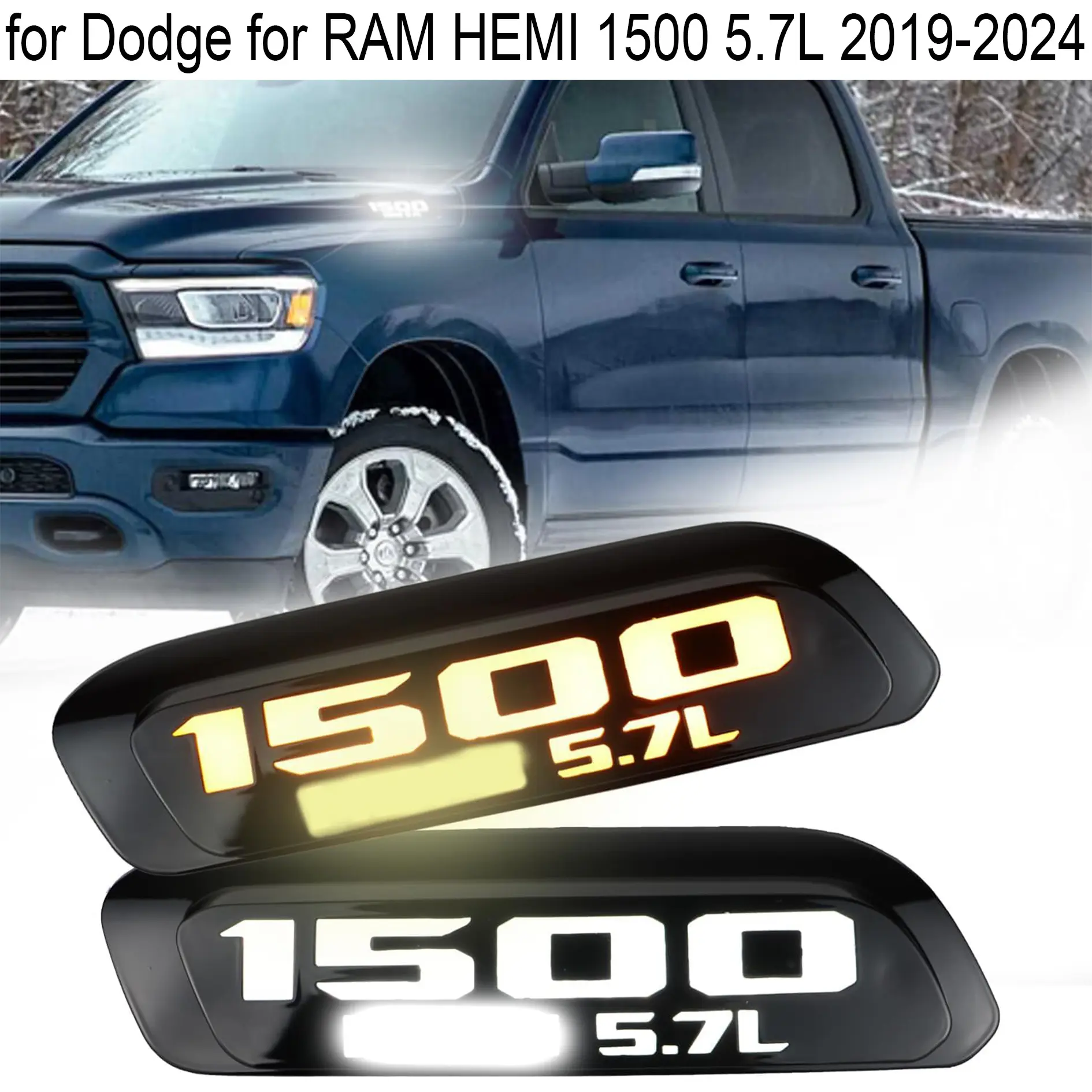 LED front fender side marker light cover replacement for Dodge RAM HEMI 1500 5.7L 2019-2024, 2 pieces Lamp