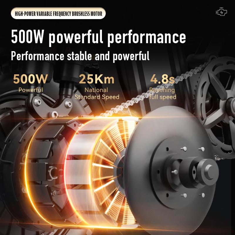 Electric Folding Bicycle 500W Motor 14-Inch Tires 48V 15Ah Battery 30-Mile Range Certified Shock Absorption Smart Urban Bike 1000W Peak Power 100KM Range Foldable with 16-Level Shock Absorption System Commuter Ebike Suspension Ebike Brakes