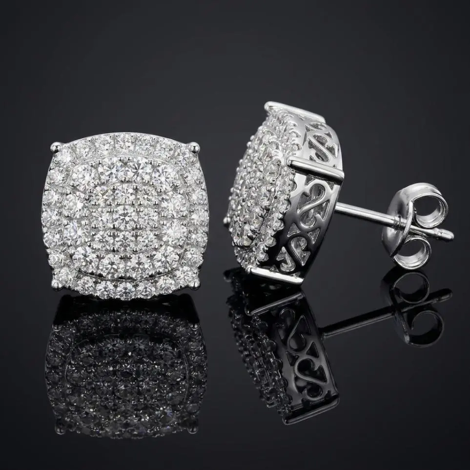 【2026 TREND ALERT】Hip Hop Oversized 12mm Full Pavé Stud Earrings | Micro Pave AAA Zircon | Luxury Geometric Square | Unisex Jewelry for Men & Women