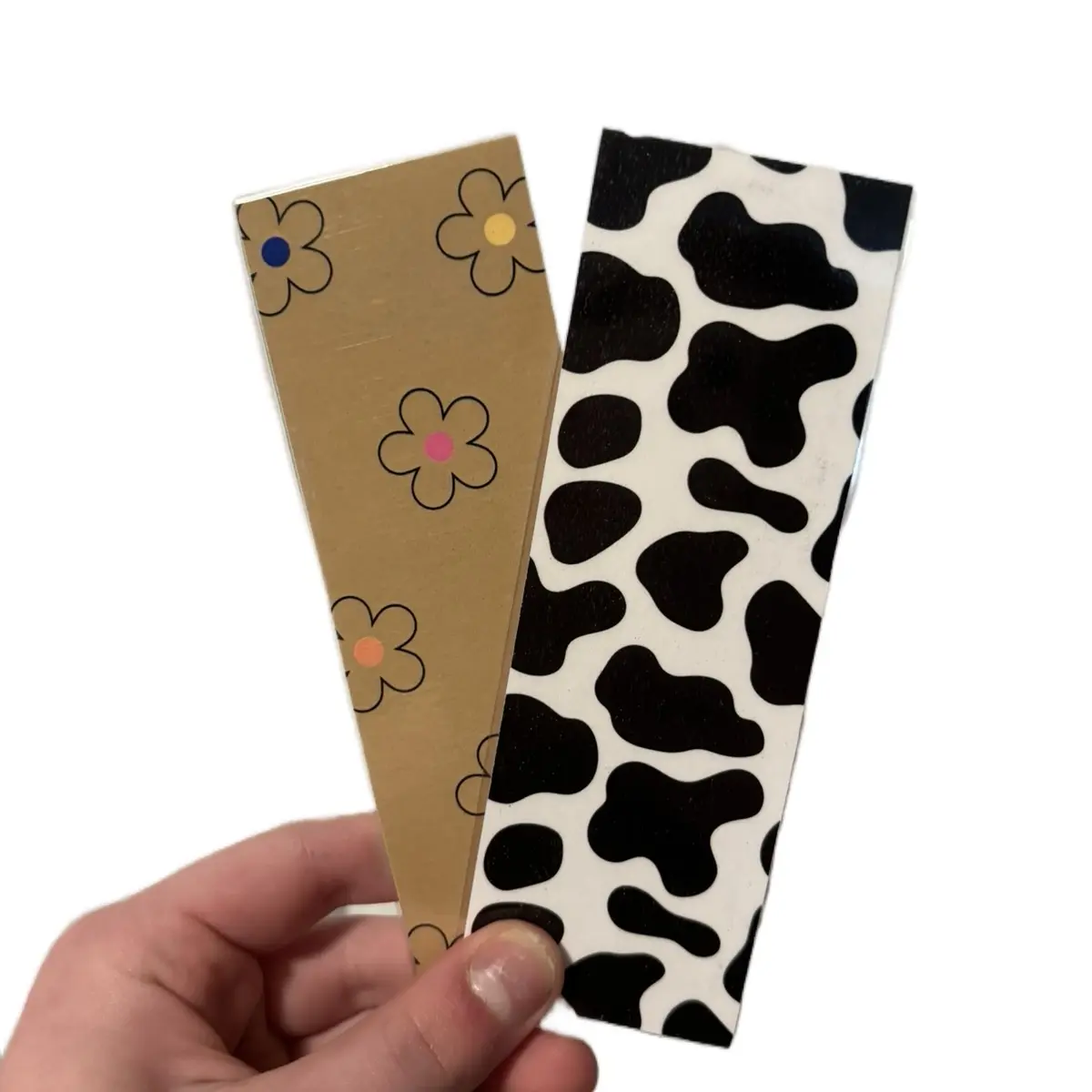 Laminated Cow Print and Flower Bookmarks