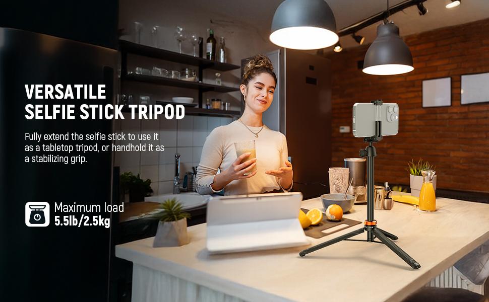 NEEWER BASICS TS04 59" Selfie Stick Tripod for Phone & Camera, Extendable Tripod Stand for Smartphone, DSLR, Vlog, Travel, Live Streaming & Daily Recording