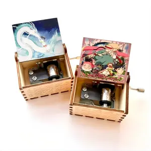 Wooden Hand Rolling Music Box for Home Decor Birthday Gift music box hand crank Vintage Laser