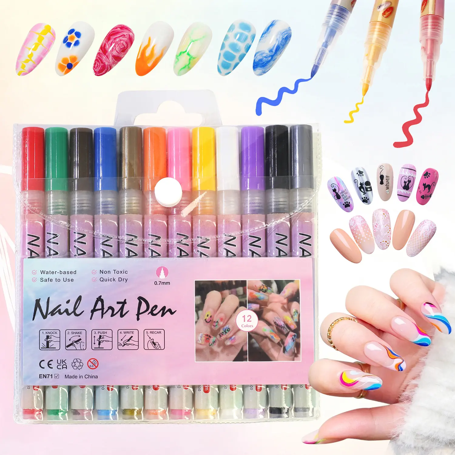FADUIIO 12-Color Nail Art Pen Set, Quick-Dry Fine-Tip Dotting Tool for Vibrant DIY Manicure & Nail Care Designs, Vibrant Results, Expressive Designs, Dotting Pen Manicure Tool, Fine Nail Art Brush Manicure Tool, Multi-Item Kit Manicure Tool