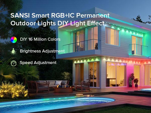 SANSI 100FT Permanent Outdoor Lights 6 x LED Strips Smart LED Lights 90 Scene Modes for Outside DIY Lighting Themes for Halloween Decorations IP67 Waterproof Works with Alexa Google Assistant TikTokShopBlackFriday