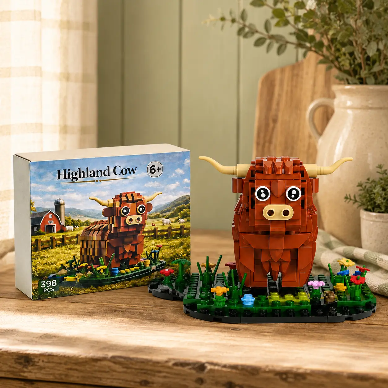 Highland Cow Non-Toxic Building Blocks Set - Farm Animal Brick Kit for Ages 6+, DIY Scottish Cattle Model STEM Toy, Develops Problem-Solving Skills, Creativity, Imaginative Thinking & Learning, Perfect Gift (Choking Hazard Small Parts)