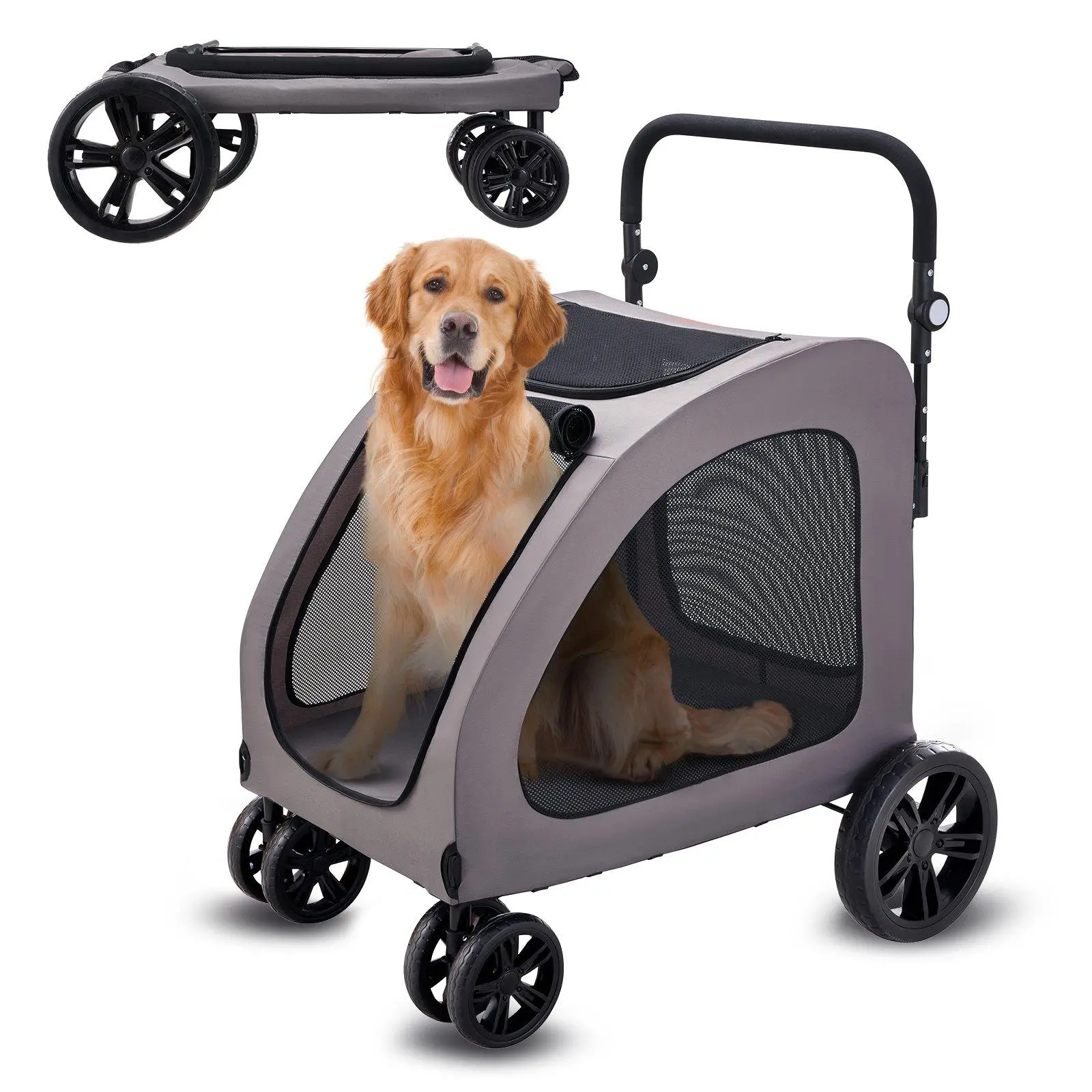 【SummerFinds】Pet Stroller 4-Wheels Dog Stroller Carrier 160lbs Weight Capacity Portable