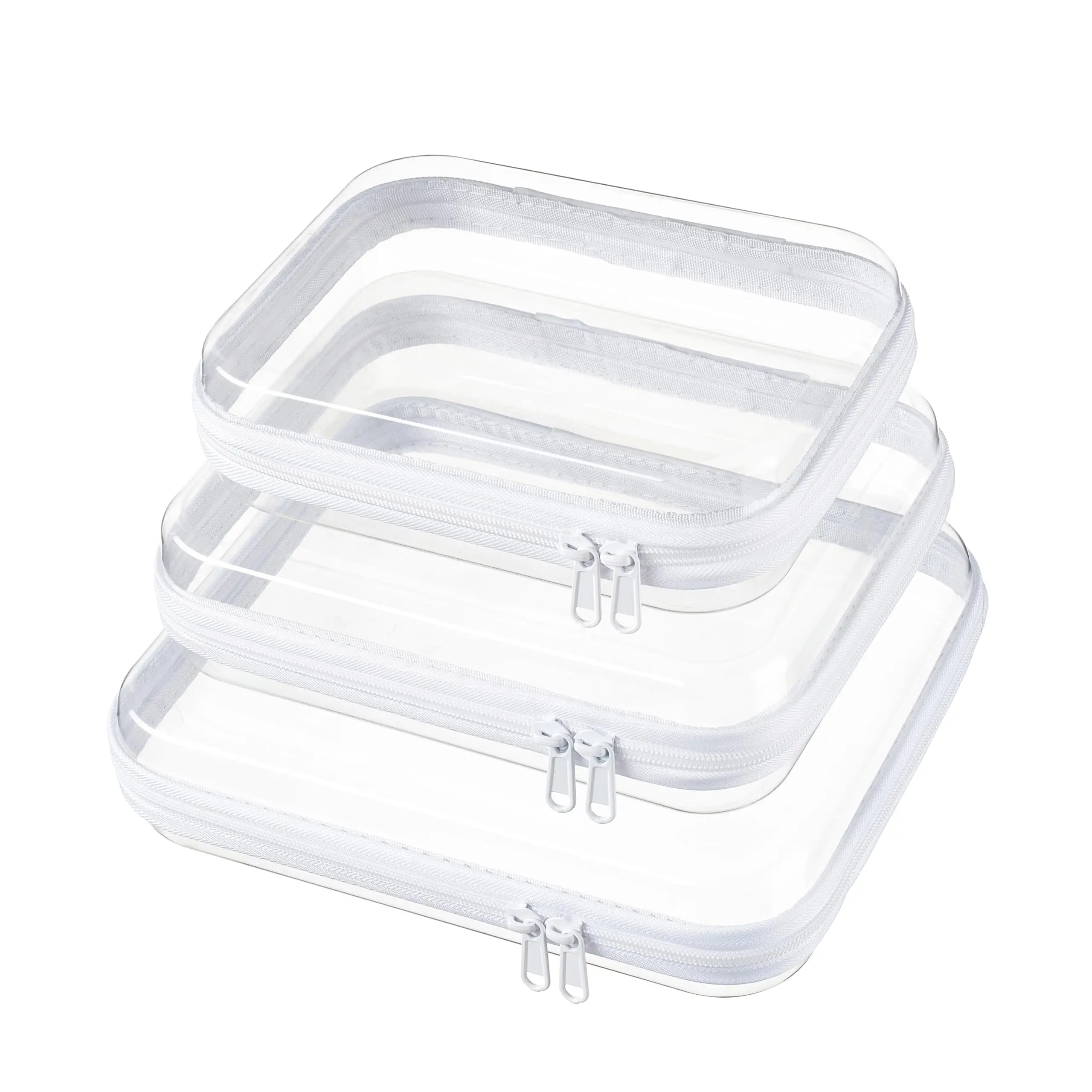 Clear Organizer Storage Box PVC Hard Shell Zipper Case - Transparent Travel & Makeup Organizer, Dustproof Portable Storage Bins for Tools, Toys, Diapers, XL+L+M Set, High Visibility