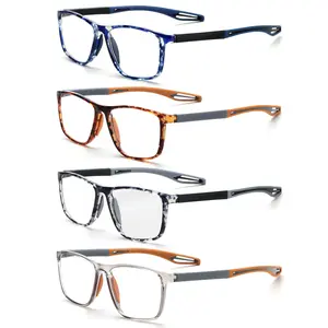 Latest model - 4 pairs of sport-style anti-slip reading glasses - ultra-light anti-blue light, for men and women, 0 to +6.0, suitable for sports and digital screens, visual enhancement, lightweight glasses, comfortable and flexible
