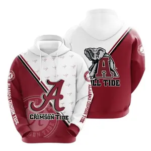Alabama Football 3D Hoodie, Bold Roll Tide Elephant & Crimson White Design, Perfect Gift for Any Bama Fan