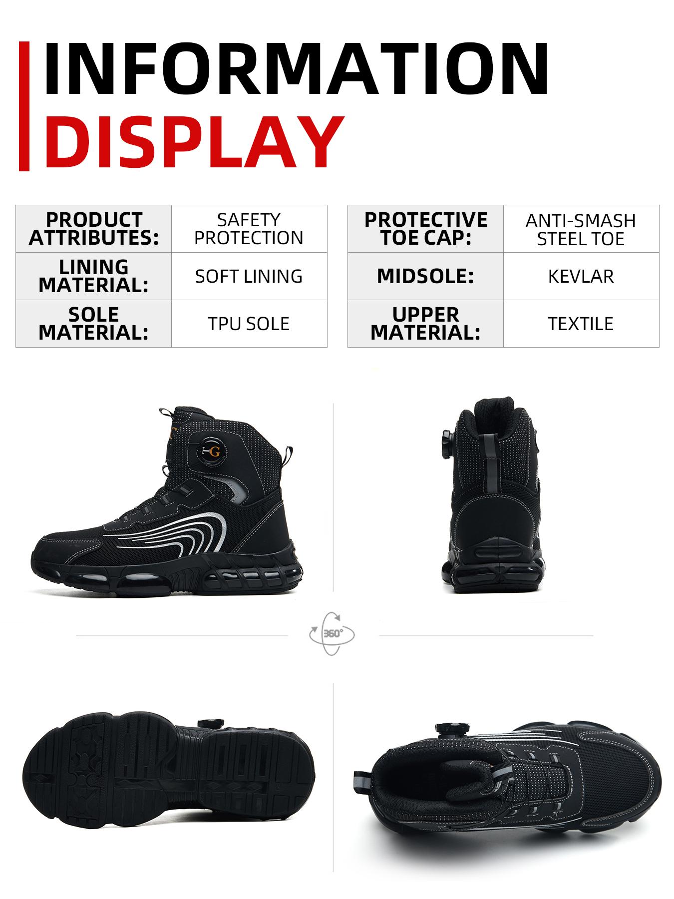 Men's Safety Shoes Mid-Top Protective Casual Shoes Anti-Smashing Composite Toe Anti-Puncture Midsole Thick Sole Comfortable Outdoor Casual Work Shoes Boot Footwear