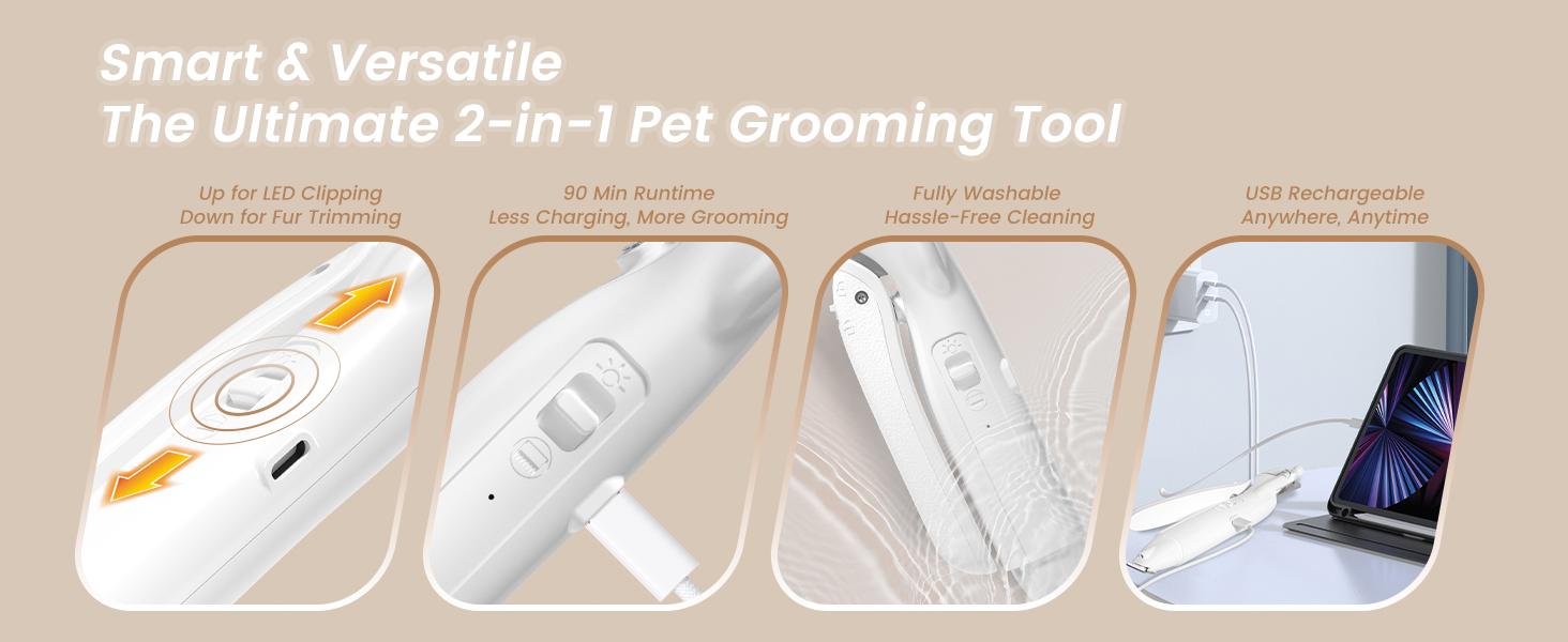 Vankoo 2-in-1 Pet Grooming Tool – LED Dog Nail Clipper & Paw Hair Trimmer, Rechargeable & Waterproof, Safe for Dogs & Cats Vankoo 2-in-1 Pet Grooming Tool – LED Dog Nail Clipper & Paw Hair Trimmer, Rechargeable & Waterproof, Safe for Dogs & Cats