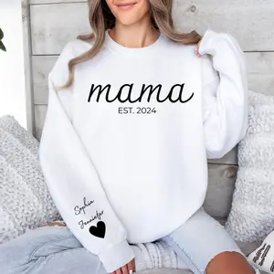 Personalized Mama Est. 2024 Crewneck with Children's Names on Sleeve | Custom Script Font Mama Jumper | Perfect Christmas & Birthday Gift for Her | Soft Unisex Fit Gildan Sweatshirt