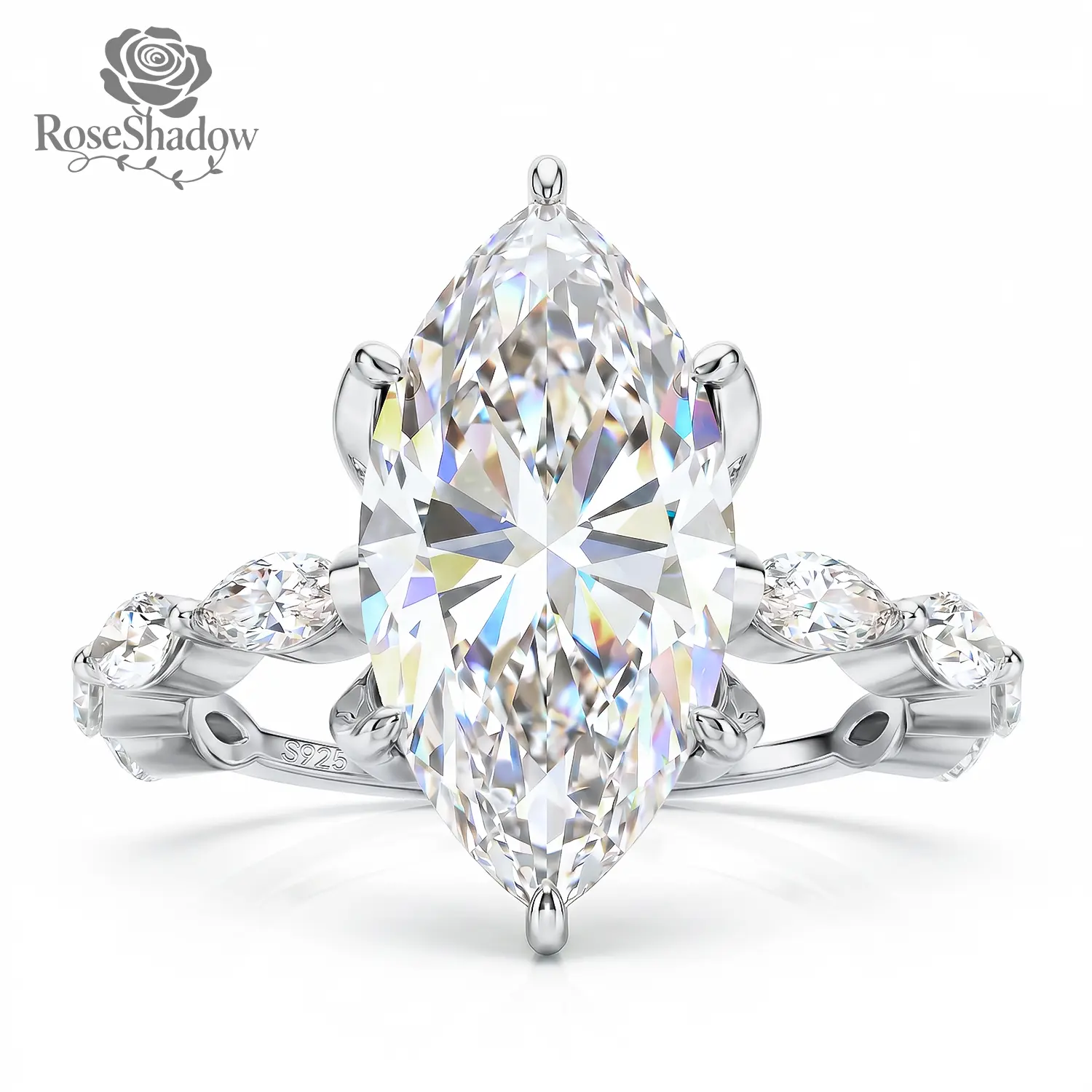 ROSESHADOW 3CT Marquise Moissanite D Color VVS1 Clarity 14K Gold/White Gold Plated Sterling Silver Elegant Wedding Vintage Promise Anniversary Rings Synthetic Moissanite Jewelry Gift Size 5-10