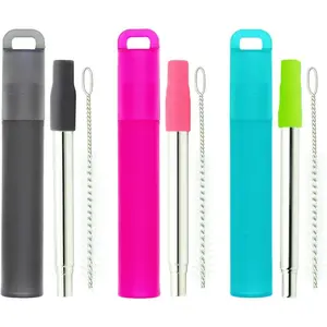 1 pcs Metal Straws Collapsible Stainless Steel Drinking Straw Portable Telescopic Travel Straw, with Case and Cleaning Brush Foldable Pocket Straws Road Trip Essentials