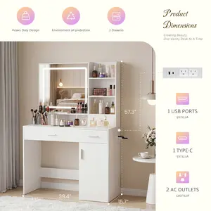 2-Drawer 1-Door / 3-Drawer 2-Door Mirror Makeup Vanity with Light Strip – Stylish & Functional Dressing Table for Modern Living