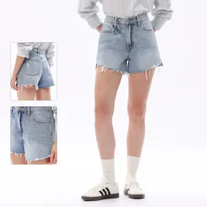 ONESO Women Crossover High Waisted Jeans Shorts Casual Denim Shorts Boyfriend Summer Womenswear Streetwear Bottom