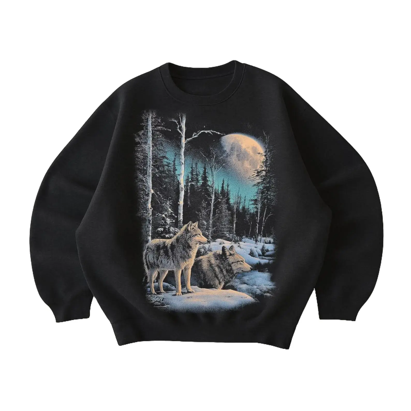 Wolf Moon Forest Sweatshirt, Vintage Wolf Wildlife Graphic Sweatshirt, Rustic Night Forest Wolf Shirt, Nature Lover Outdoor Animal Sweatshirt Gift