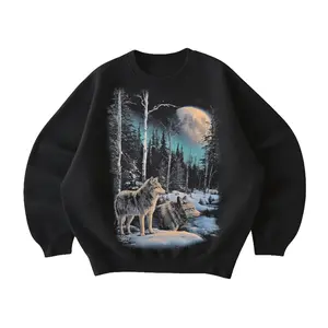Wolf Moon Forest Sweatshirt, Vintage Wolf Wildlife Graphic Sweatshirt, Rustic Night Forest Wolf Shirt, Nature Lover Outdoor Animal Sweatshirt Gift