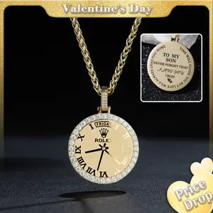 Holylegend 14K Real Gold Plated Watch Pendant Necklace with “To My Son” Engraving, CZ Accented Classic Timepiece Design, Meaningful Gift from Parents to Son