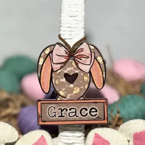 Girl Bunny with Bow Personalized Easter Basket Tag