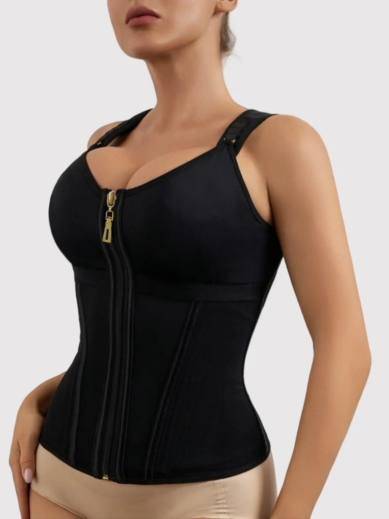 1 Count Women's Waist Cincher Vest, Tummy Control Cincher, Fajas Colombianas Shapewear, Faja moldeadora, Adjustable Shoulder Straps Zipper Shapewear Tank, Firm Compression Corset Top, Suitable For Work Daily Wear & Special Occasions