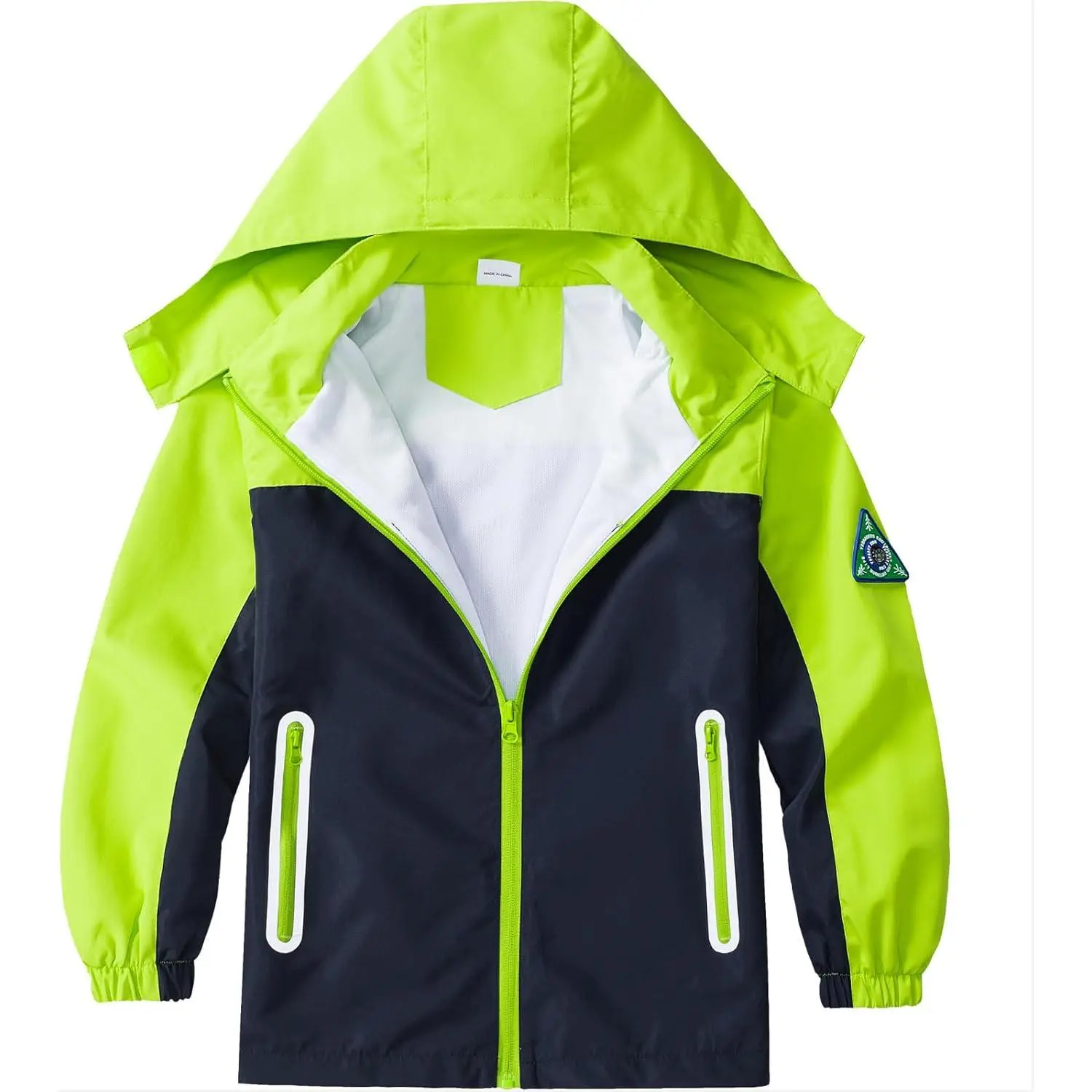 Unisex Kids' Lightweight Waterproof Fabric Rain Jacket for Motorcycle Riding - Detachable Hood, Reflective Strips, Bright Colors, Full Zipper, Elastic Design, Dinosaur Pattern, Stripe Details, 3t-3-4t Sizes, Rolls Small, Thanksgiving Motorcycle Accessory