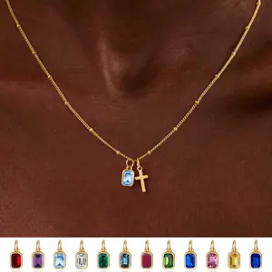 Turandoss Birthstone Cross Necklace for Teen Girls – 14K Gold Plated Christian Faith Pendant, Blue Green Emerald Birthstone Jewelry, Easter Birthday Gift