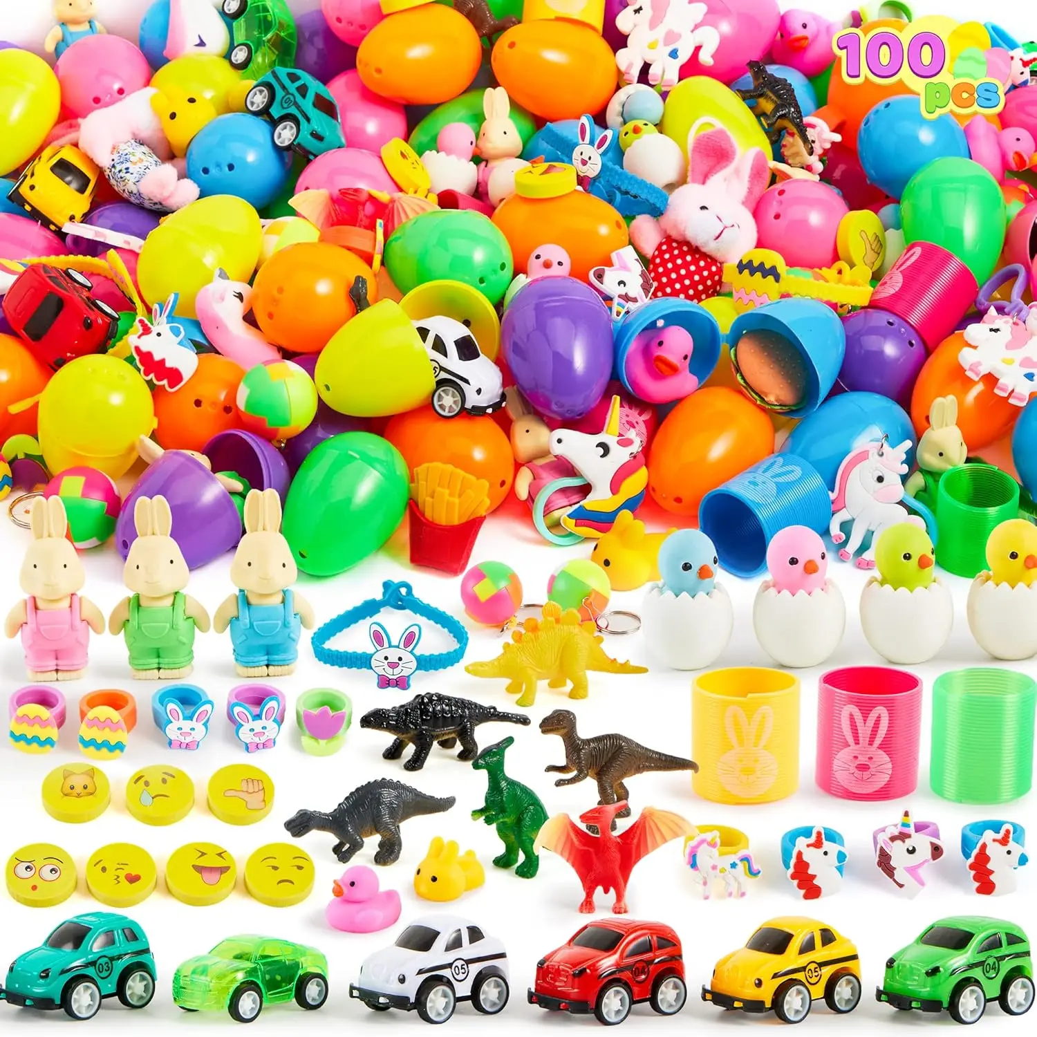 36pcs/48pcs/60pcs/80pcs/100pcs/120pcs/144pcs/160pcs/200pcs Prefilled Easter Eggs Toys and Stickers for Easter Egg Hunt, Filled with Toys Party Favors for Kids Boys Girls Easter Eggs Hunt, Basket Stuffers Fillers, Easter Egg Dye Decoration Kit