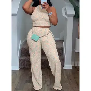 Women's Tie Dye Print Crop Tank Top & High Waist Pants Set, Sleeveless Round Neck Crop Top & Trousers 2 Piece Set, Casual Summer Knitted Outfits Clothes Set for Ladies Outdoor Holiday, Breathable Womenswear（gift）（gift）