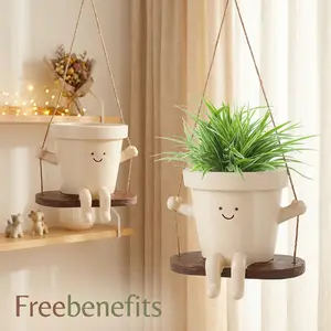 Swing Planter Pot Smile Face Swing Flowers Pot Resin Swing Hanging Planter Pot Cute Swing Plant Pot for Indoor Outdoor Hanging Planter Pots Portable for Succulents Azaleas