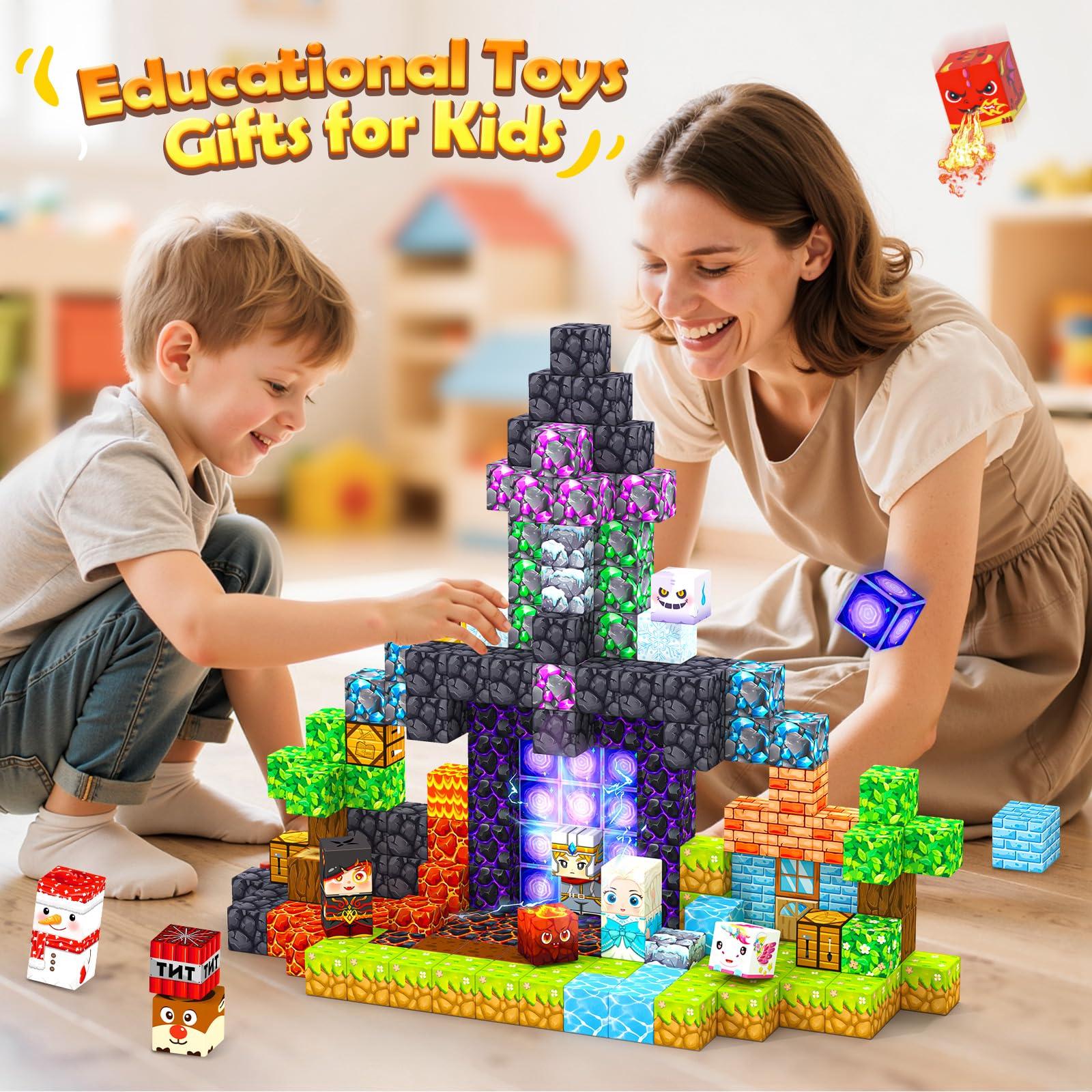 200PCS Magnetic Blocks with Drawstring Bag STEM Educational Sensory Toys Mine Magnet World Birthday Couple Christmas Gifts