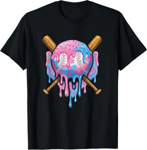 Baseball Drip for Boys Ice Cream Dripping Baseball T-Shirt Cotton Fabric