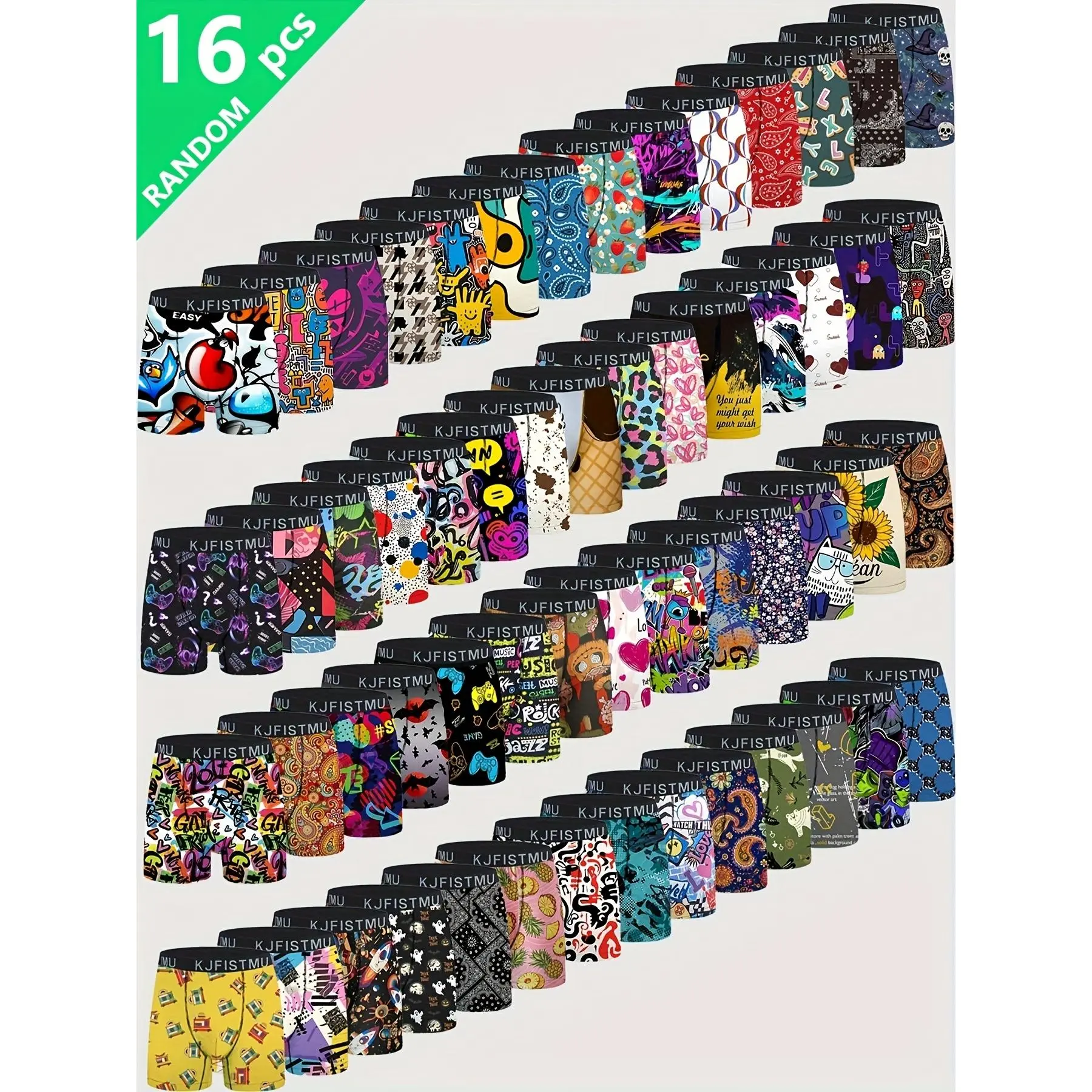 KJFISTIM Men's Fashion Scrawl Printed Boxer Briefs - 16/12/8/4 pcs Soft Breathable Moisture Absorbent Elastic Waistband for Home Office Sports All People Men's Underwear Performance Boxer Briefs for Men Day - Fabric Menswear Socks